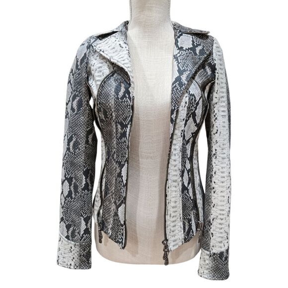 NWOT Affliction Women's Faux Snake Print Full Zip Moto Jacket Size XS - Picture 2 of 12